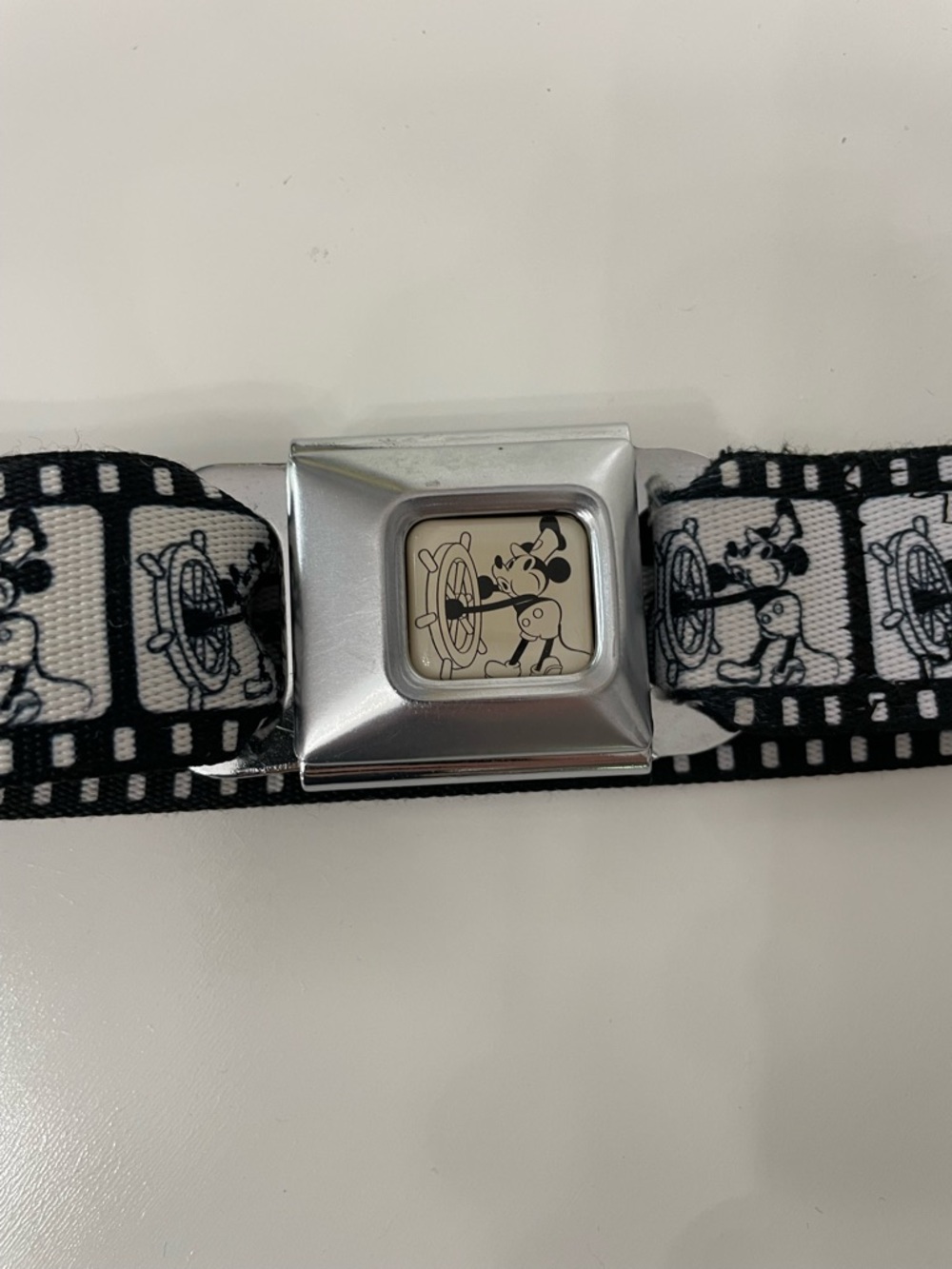 Disney Steamboat Willie Film Strip Belt Seatbelt Buckle, approx 26”-46” long